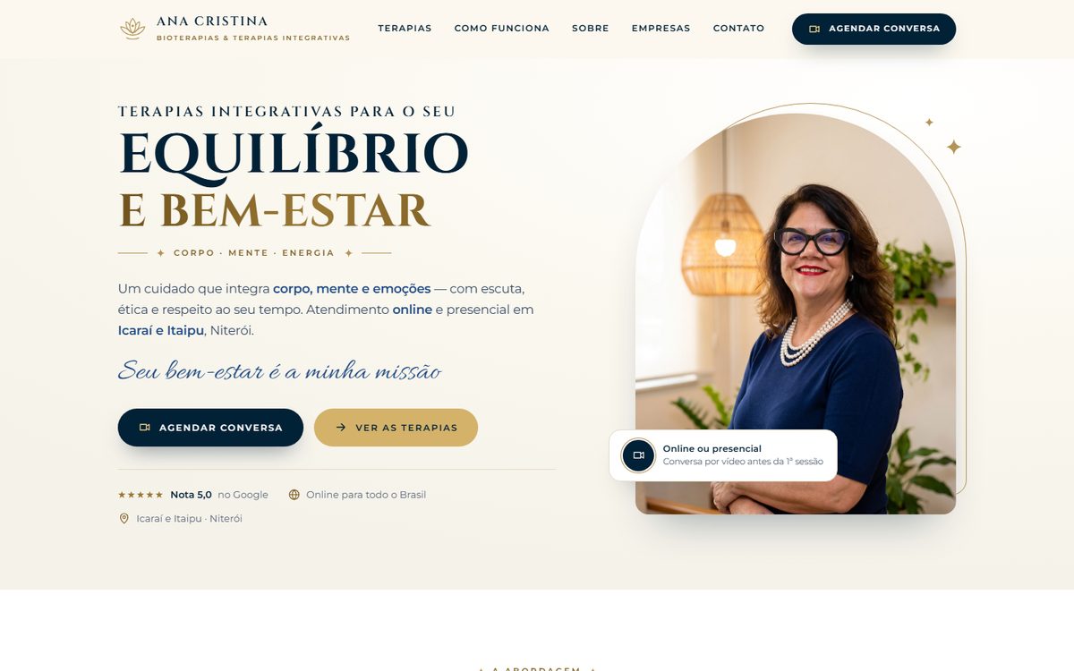 Site da Ana Cristina, terapeuta integrativa