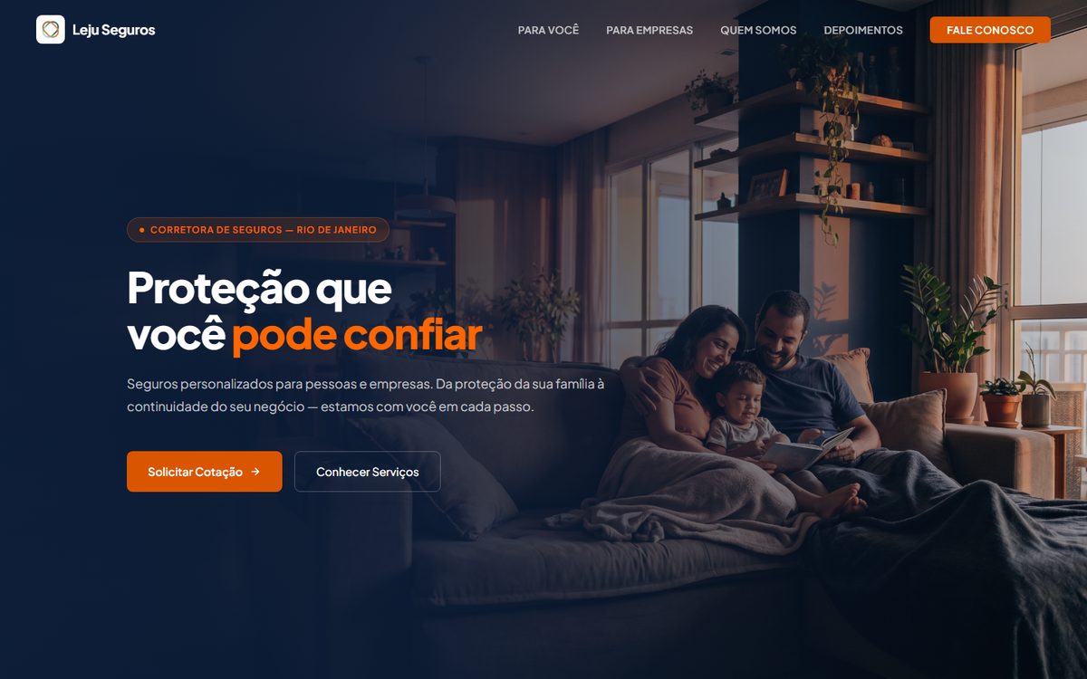 Página inicial do site de Leju Seguros