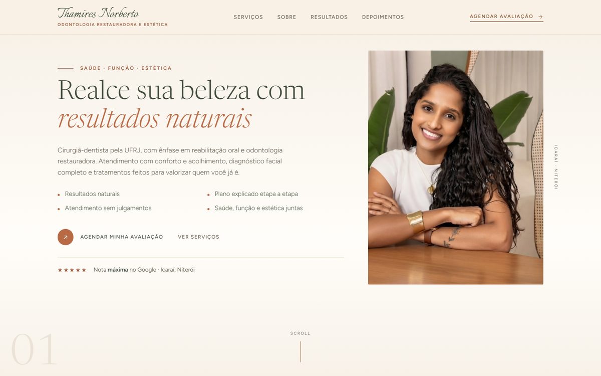 Site da Dra. Thamires Norberto, cirurgiã-dentista