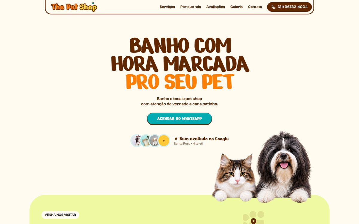 Página inicial do site de The Pet Shop